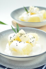 Sweet cassava or singkong thailand is a popular dessert in Indonesia