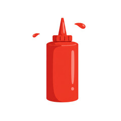 Obraz premium Bright red condiment bottle with splashes, set against a plain backdrop, ideal for food-related content