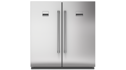 Sleek, modern stainless steel refrigerator with double doors and minimalist design