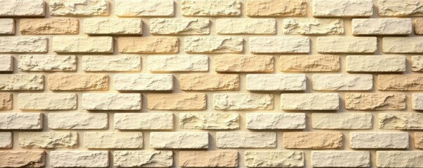 Obraz premium Beige stone brick wall panorama, textured background, weathered, architecture
