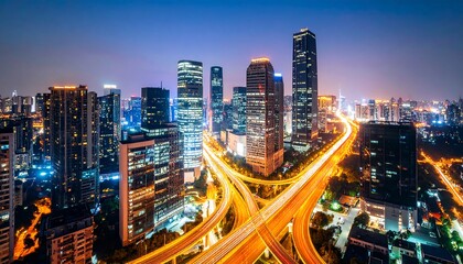 Naklejka premium Cityscape at Night with Illuminated Intersections