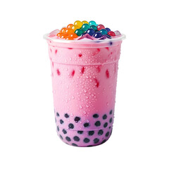 Pink Bubble Tea with Rainbow Tapioca Pearls.