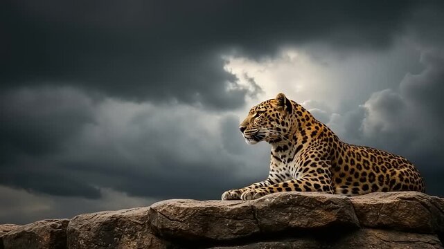 Leopard resting on a rock outcrop