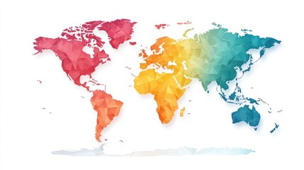 Colorful world map, vibrant polygons, abstract design, vector illustration, background, graphic, use for education, presentations