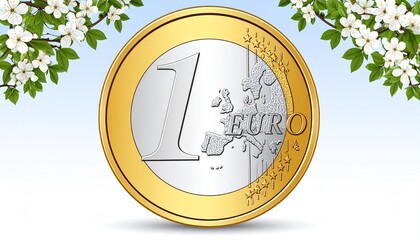 A 1 Euro coin resting on the EU flag&mdash;metal meets meaning, currency meets identity.