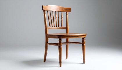 A solitary wooden chair—curved back, turned legs, empty seat. A vessel of presence and absence.