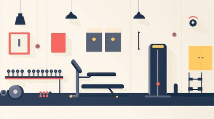Fototapeta premium Modern gym interior design, fitness equipment, neutral colors, minimalist aesthetic, stock image