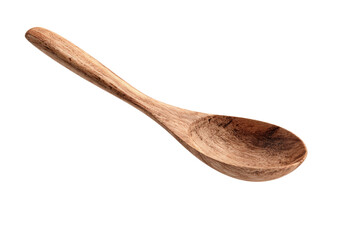 A wooden spoon is shown in a white background