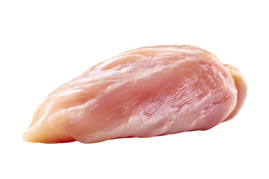 Raw chicken breast fillet isolated on a transparent background close up shot
