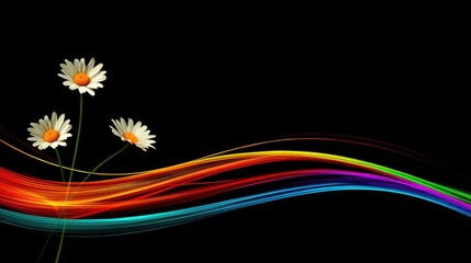 White daisies on a background of colorful flowing lines.