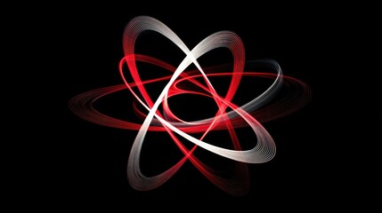 Abstract design with red and white swirling lines on a black background.