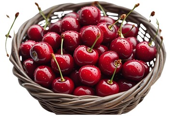 cherries in a basket isolated on transparent background