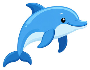Obraz premium Cute cartoon blue dolphin jumping isolated on transparent background