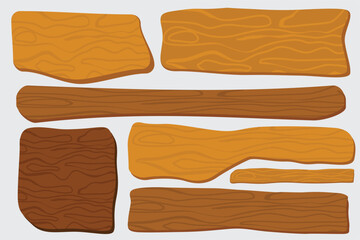 Irregular Wooden Planks Vector Set. Set of seven cartoon wooden planks with irregular shapes and natural wood grain texture. 