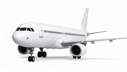 Obraz premium A white commercial jet, nose poised and engines still, stands as a monument to suspended escape. It’s not in flight—it’s choosing not to be. Metal, molded for motion, holding a breath at the edge of v