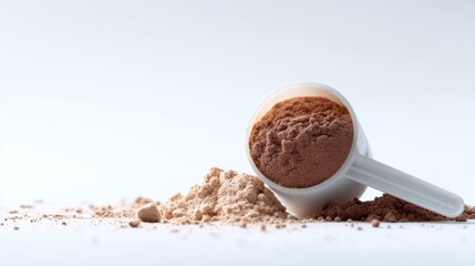 Scoop of Chocolate Protein Powder Ready to Be Mixed for Nutrition