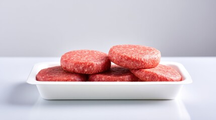 Fresh Uncooked Hamburger Meat in Grocery Store Tray Display