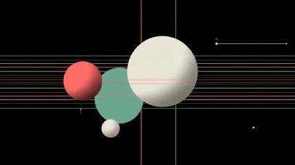 Abstract design with multiple colored spheres and lines.