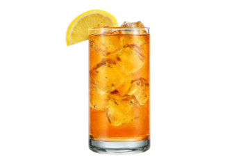 A glass of iced tea with a lemon slice in it