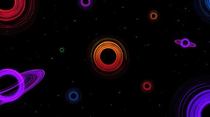 Colorful rings in a dark space scene.
