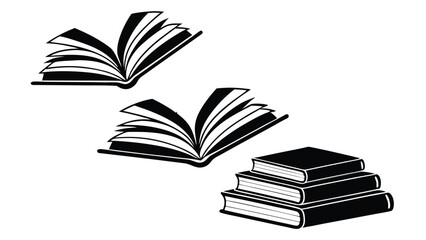 Naklejka premium Artistic vector illustration featuring black and white depictions of open books and stacked books