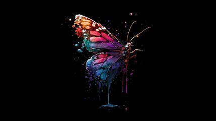 Colorful butterfly design with paint splatter effect.