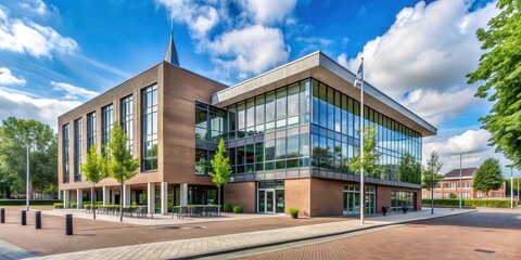 Obraz premium Town hall in Sliedrecht with modern architecture and green surroundings