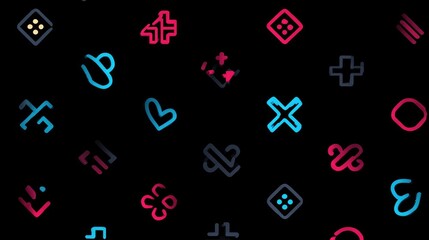 Abstract pattern of colorful, outlined shapes on a dark background.