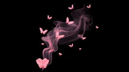 Delicate pink butterflies and hearts floating in wispy smoke.