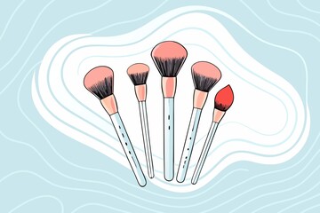 Chic Makeup Brush Set Illustration on a Stylish Light Blue and White Background