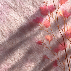 Delicate pink rice paper background with floral texture and light natural shadows