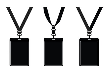 set of blank ID card badge silhouettes with lanyard, used for staff identification and access control