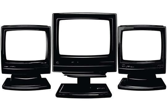 set of vintage CRT monitor silhouettes, retro computer screens for nostalgic tech themes