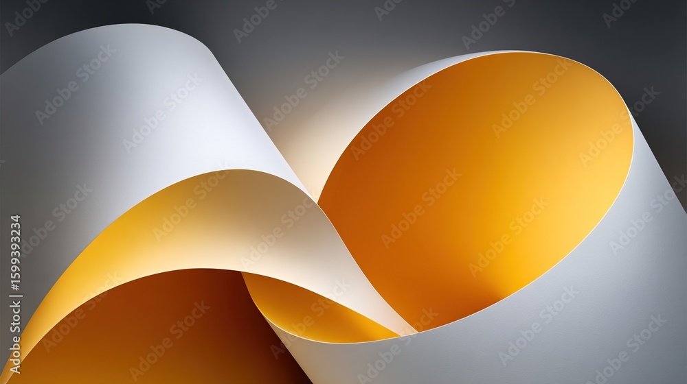 Aufkleber abstract paper curves in white and gold, creating a dynamic, swirling design with soft light highlig