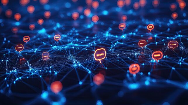 Abstract interconnected speech bubbles representing global communication, teamwork, and digital conversation concept