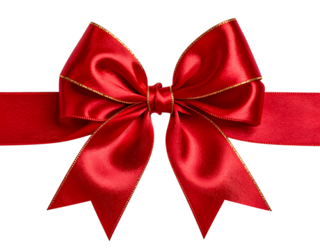   - Minimalist Red Gift Ribbon with Thin Gold Line and Stylish Side Bow, Angled View, Isolated on Transparent Background.