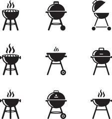 set of Grill icon silhouette vector illustration