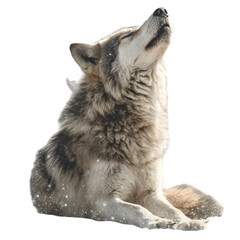 Light wolf howling at constellation moon isolated on white background