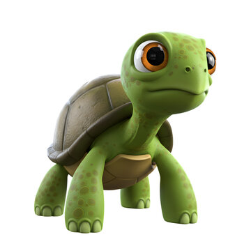 Cute baby turtle 3d style, isolated on transparent background