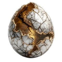 Rebirth spirit rising from cracked golden egg isolated on white background