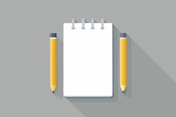 Blank Notepad with Pencils on Gray Background Flat Lay Style Illustration