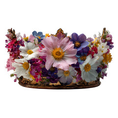 Metaphorical crown of voices made of flowers isolated on white background