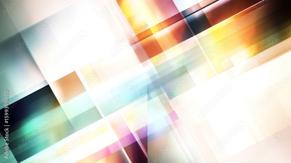 Aufkleber abstract artwork featuring intersecting, translucent rectangles in warm and cool tones, creating a v