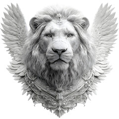 Winged lion with eyes of truth isolated on white background