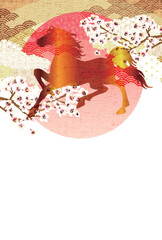 午　年賀状　桜　背景