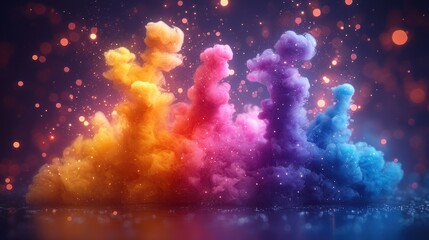 Abstract Colorful Ink Explosions in Dark Background with Sparkles
