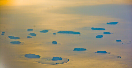 Aerial view of the Indonesian archipelago landscape, Thousand Islands, Jakarta, Indonesia