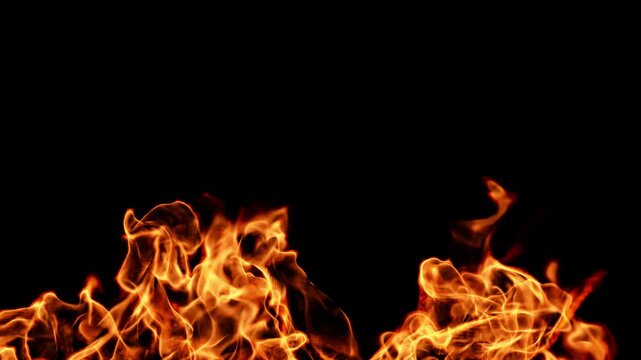 Dense large fire in a seamless loop 004, 4k 24p with alpha for transparent background. The dense flames make this clip less transparent