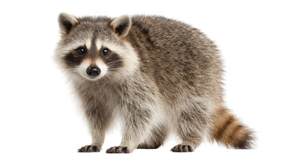 Fototapeta premium Raccoon animal with fluffy fur isolated, transparent background