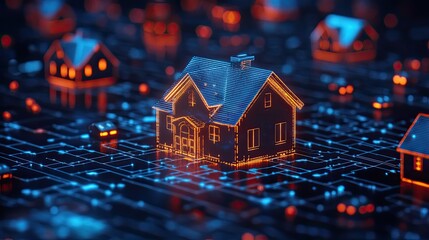 Augmented reality interface displaying connected homes and devices within a digital urban network